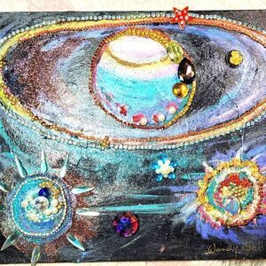 Wendy Gell Art Planets with Iridescent paint and Jewels.